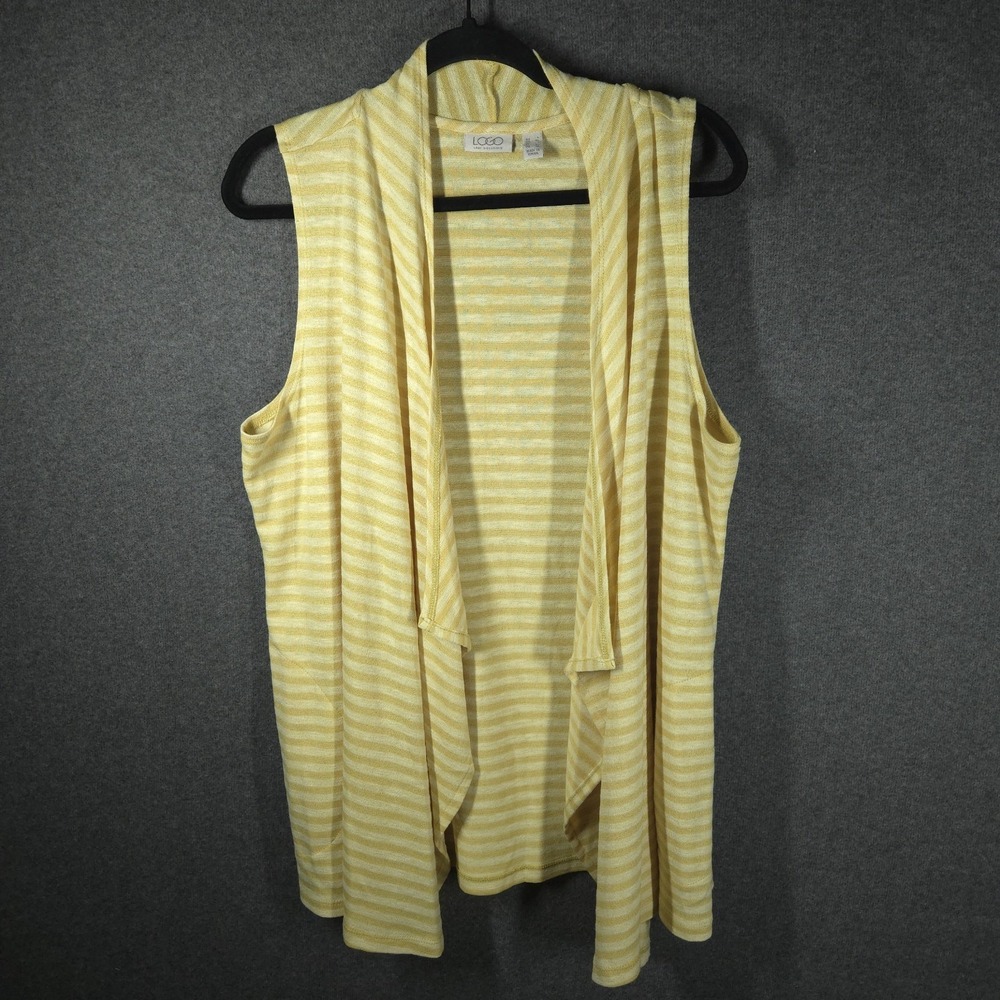LOGO‎ Lori Goldstein Frosted Lemon Stripe Sweater Knit Vest Womens Large